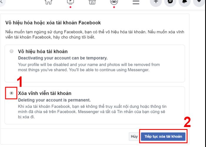 Hướng dẫn xóa tài khoản Facebook vĩnh viễn trên máy tính