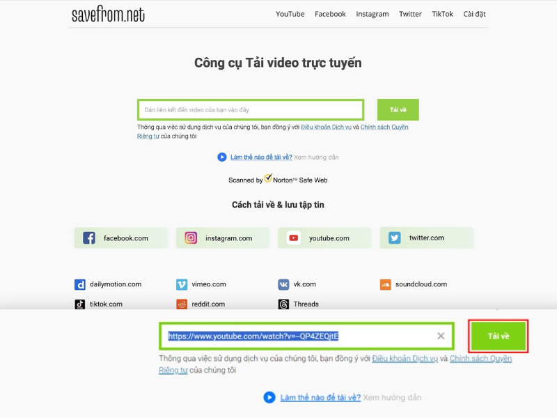 Tải Video YouTube Bằng Savefrom.net